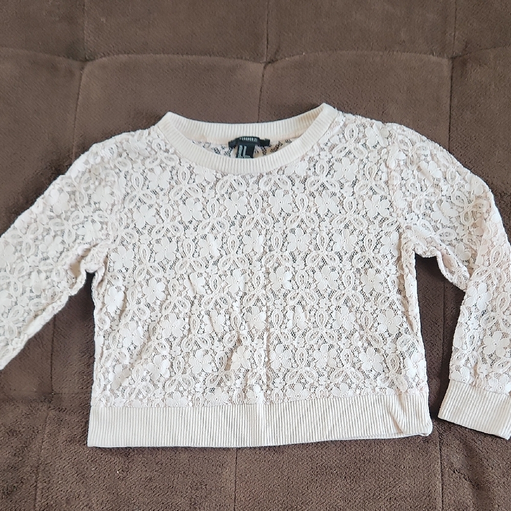Forever 21 Blush Lace Crew Neck Sweater